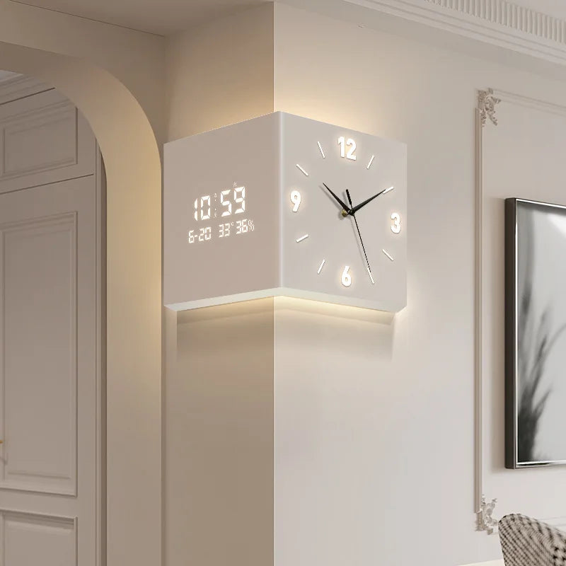 New Living Room Corner Clock Perpetual Calendar Electronic Wall Clock Modern Simple Double-sided Clocks Creative Corner Watch