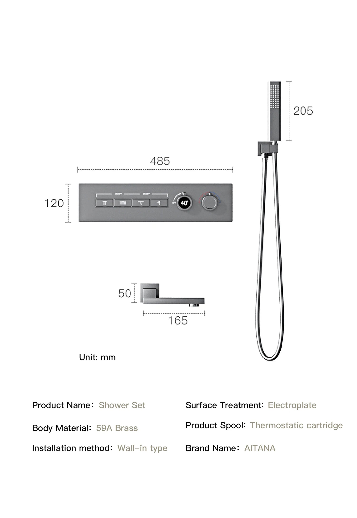 Luxury  black brass shower system wall-mounted LED digital display design Cold &amp; hot dual-control 4-function ceiling shower Tap