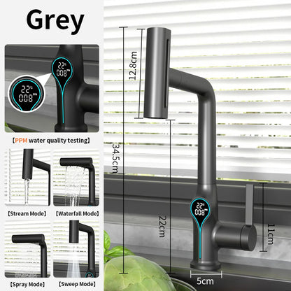 Waterfall Temperature Digital Display Basin Faucet Lift Up Down Stream Sprayer Hot Cold Water Sink Mixer Wash Tap For Bathroom