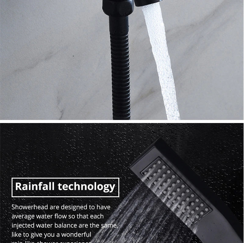 Luxury 16/20 Inch 400/500mm Rainfall Mist Spray LED Shower Head Set Constant Temperature Valve Mixer With Side Massage Jets