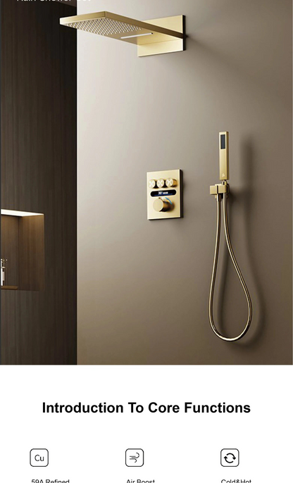 Luxury  gold LED digital display constant temperature shower system with hot&amp;cold water ceiling embedded bath Mixer