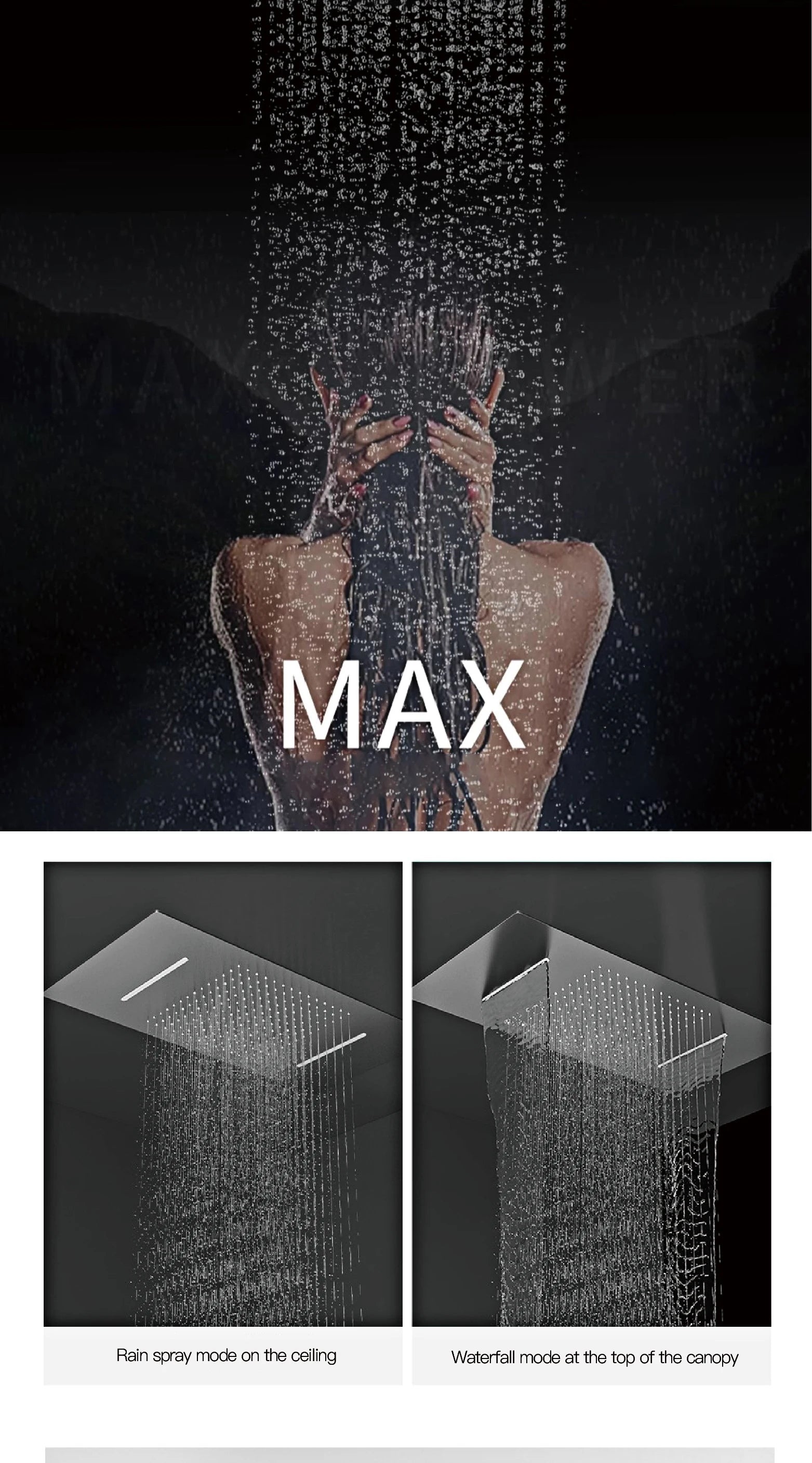 Luxury  gold LED digital display constant temperature shower system with hot&amp;cold water ceiling embedded bath Mixer