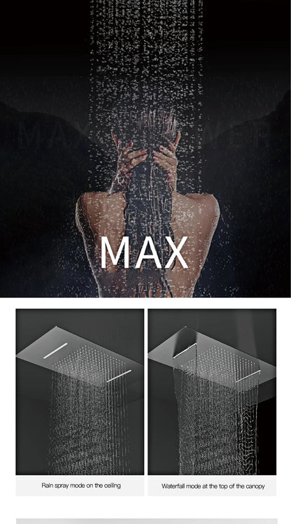 Luxury  gold LED digital display constant temperature shower system with hot&amp;cold water ceiling embedded bath Mixer