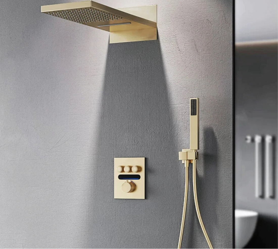 Luxury  gold LED digital display constant temperature shower system with hot&cold water ceiling embedded bath Mixer