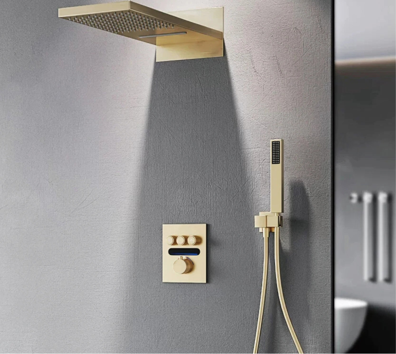 Luxury  gold LED digital display constant temperature shower system with hot&amp;cold water ceiling embedded bath Mixer