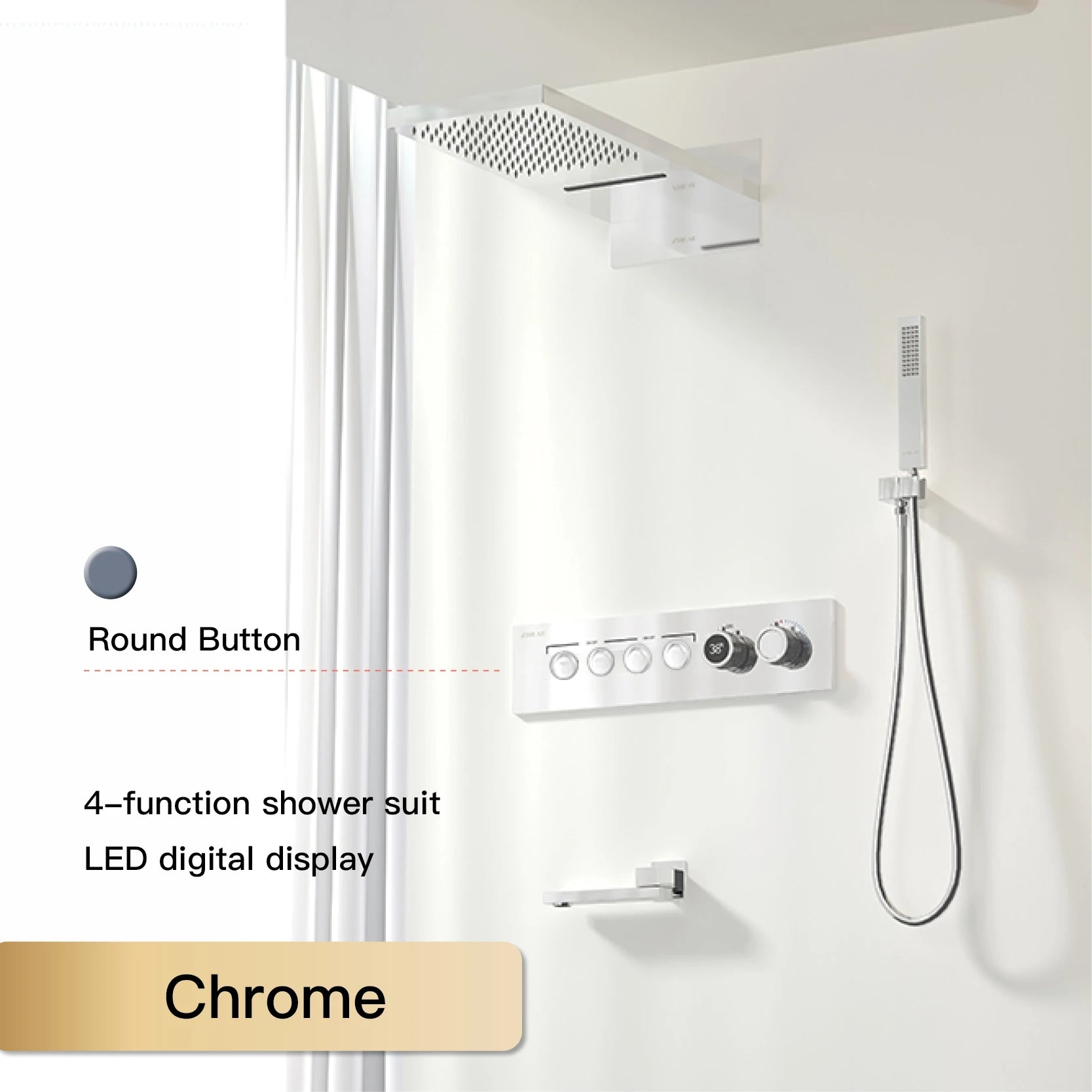 Luxury  black brass shower system wall-mounted LED digital display design Cold &amp; hot dual-control 4-function ceiling shower Tap