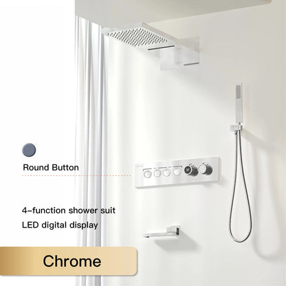 Luxury  black brass shower system wall-mounted LED digital display design Cold &amp; hot dual-control 4-function ceiling shower Tap