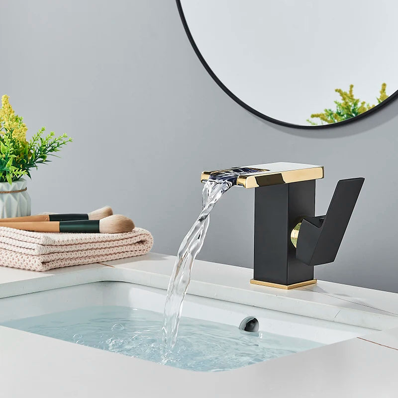 Luxury LED Black Basin Faucet Tall And Short Tap Bathroom Single Handle Cold and Hot Water Flow Produces Electricity