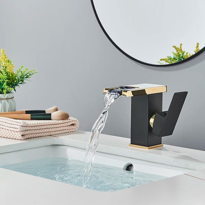 Luxury LED Black Basin Faucet Tall And Short Tap Bathroom Single Handle Cold and Hot Water Flow Produces Electricity