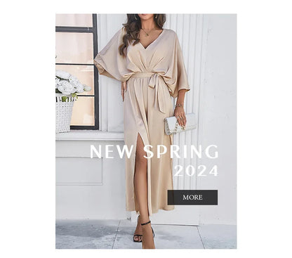 2025 Dress Women Female Clothing Fashion Elegant Evening Party Dresses High Waist V-Neck Loose Dresses