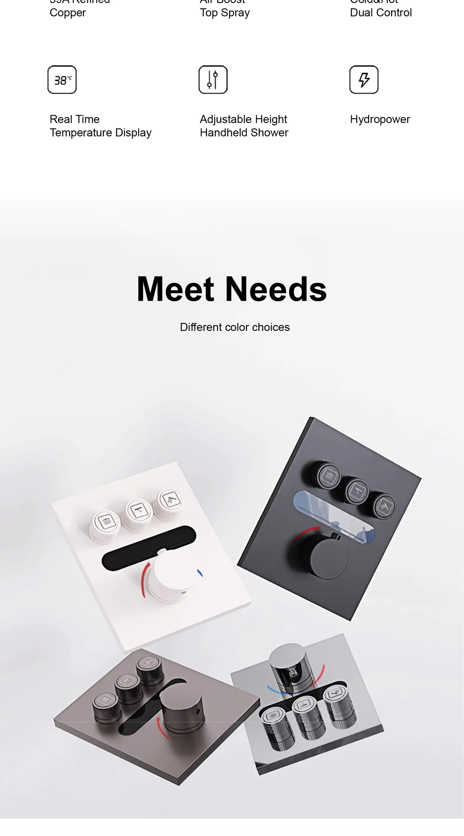 Luxury  gold LED digital display constant temperature shower system with hot&amp;cold water ceiling embedded bath Mixer