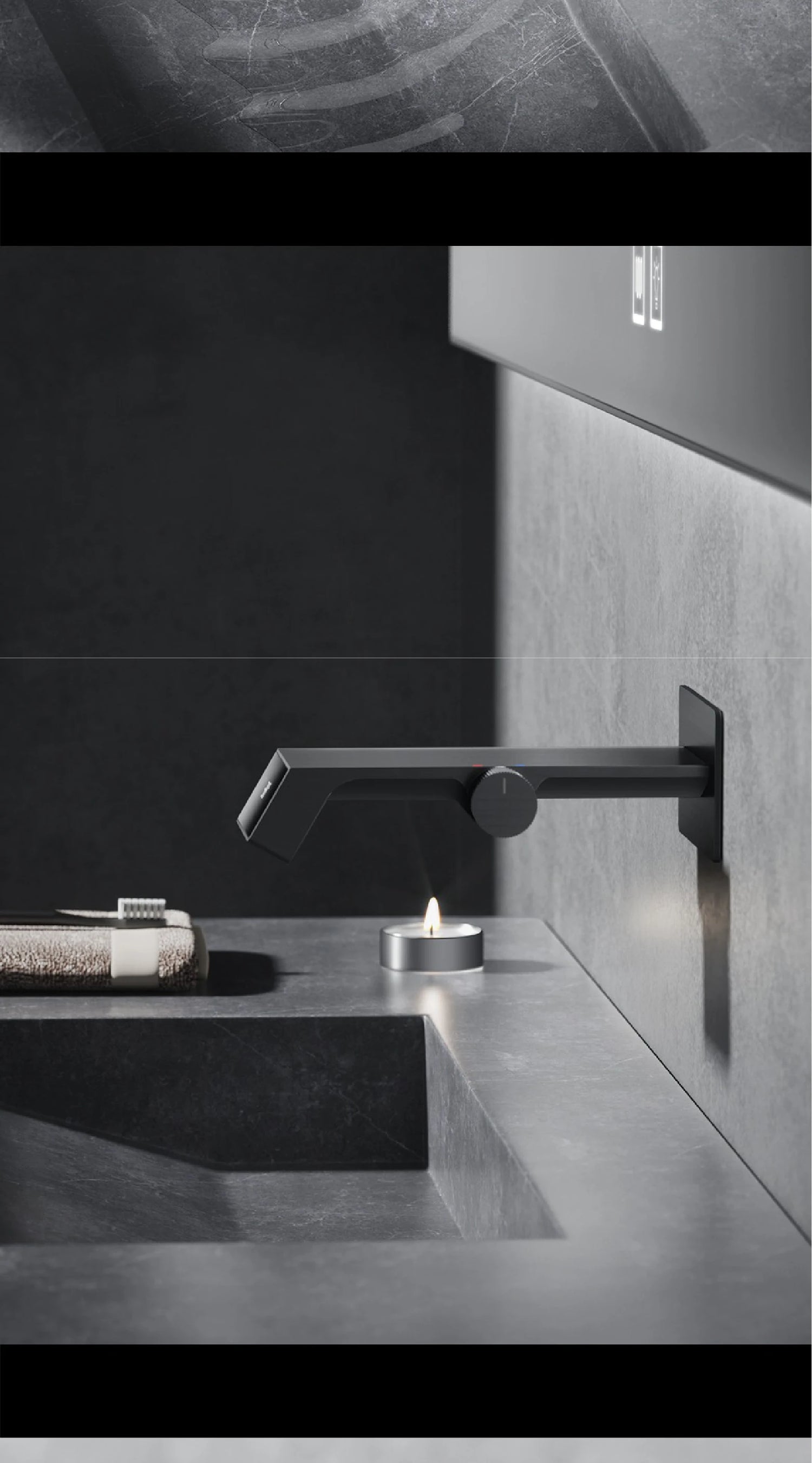 Luxury gun gray brass bathroom faucet LED digital display design, hot and cold water in wall type single handle basin faucet