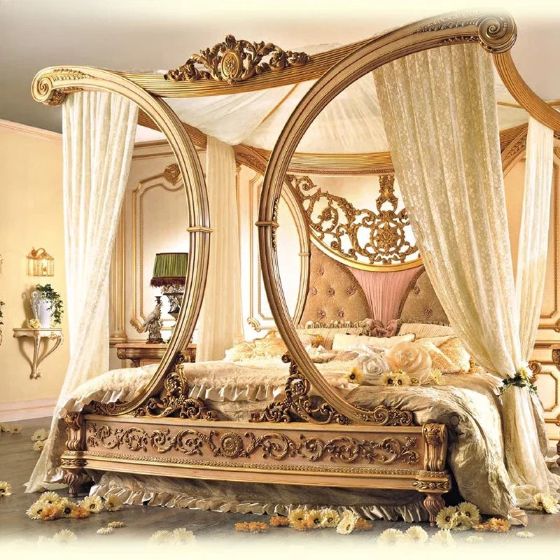European court solid wood bed, royal master bedroom double