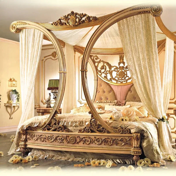 European court solid wood bed, royal master bedroom double