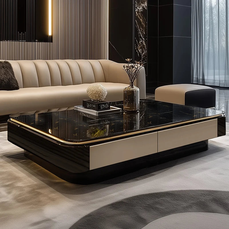 Modern Minimalist Home Slate Microcrystalline Stone Black Glass Table 1.5 Extended