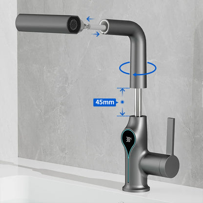 Waterfall Temperature Digital Display Basin Faucet Lift Up Down Stream Sprayer Hot Cold Water Sink Mixer Wash Tap For Bathroom