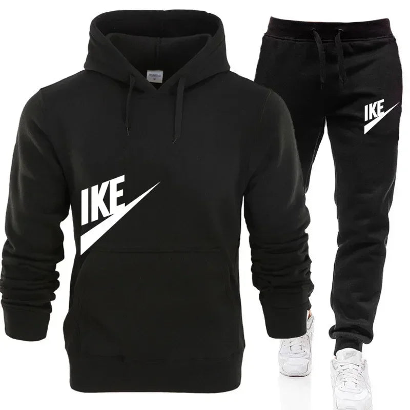 New hooded sports hoodie + 2 sets of sweatpants, fashion printed autumn and winter men&