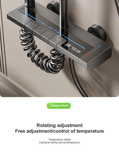 Grey Piano Button Ambient Light Bathroom Shower Full Set Digital Display Shower System Sets Rain Faucets Shower Head