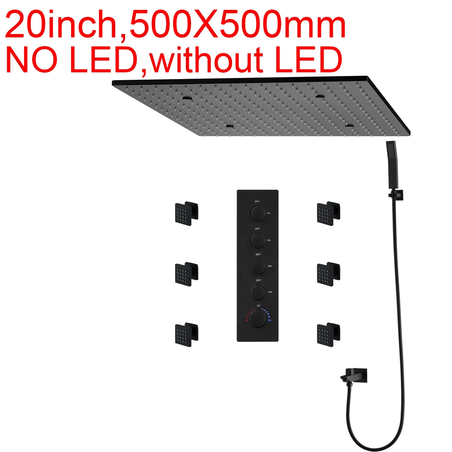 Luxury 16/20 Inch 400/500mm Rainfall Mist Spray LED Shower Head Set Constant Temperature Valve Mixer With Side Massage Jets