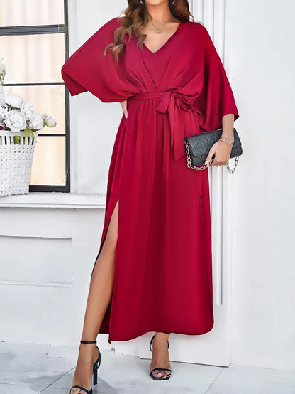 2025 Dress Women Female Clothing Fashion Elegant Evening Party Dresses High Waist V-Neck Loose Dresses