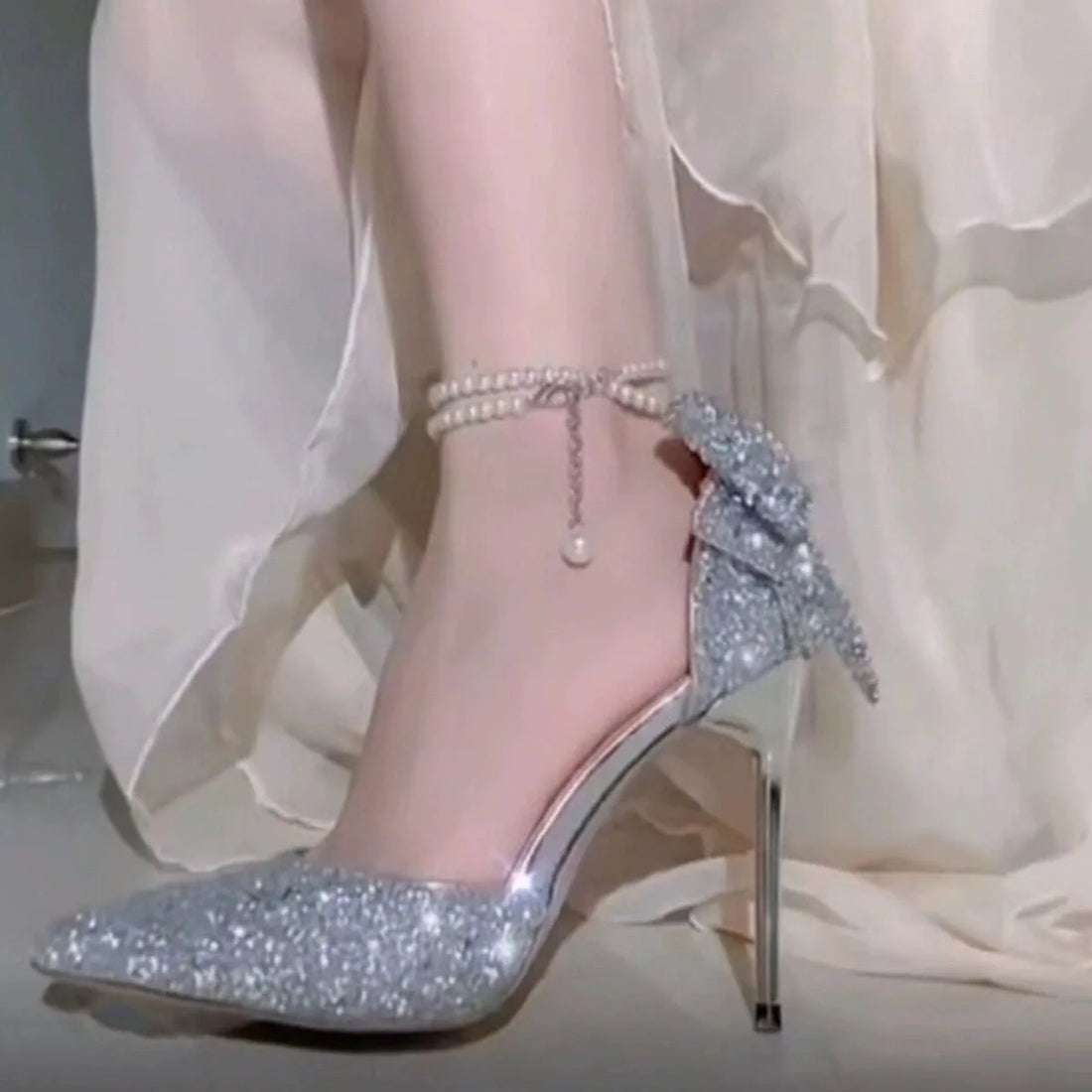 Crystal Shoes Sandals Ladies Beige High Heels Bling Bling 2025 Ornaments African Spring 12cm Silver Bridal Latest Wedding Pumps