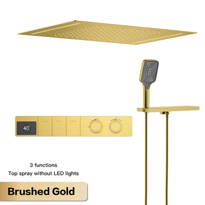 Luxury brass gun gray ceiling constant temperature shower system LED digital display hot and cold water embedded bathroom faucet