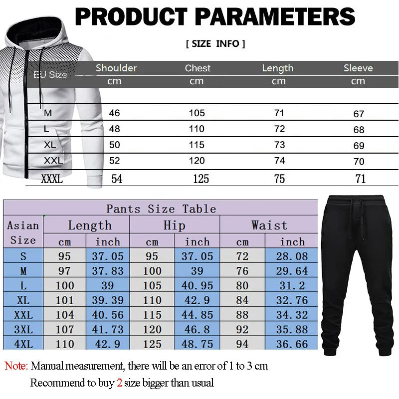 Autumn Winter Mens Tracksuit Jogging Sweatpants 2 Piece Set Sport Zipper Jacket+Running Trousers Suit Casual Printing Clothing