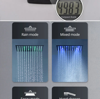 Luxury 16/20 Inch 400/500mm Rainfall Mist Spray LED Shower Head Set Constant Temperature Valve Mixer With Side Massage Jets