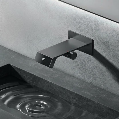 Luxury gun gray brass bathroom faucet LED digital display design, hot and cold water in wall type single handle basin faucet