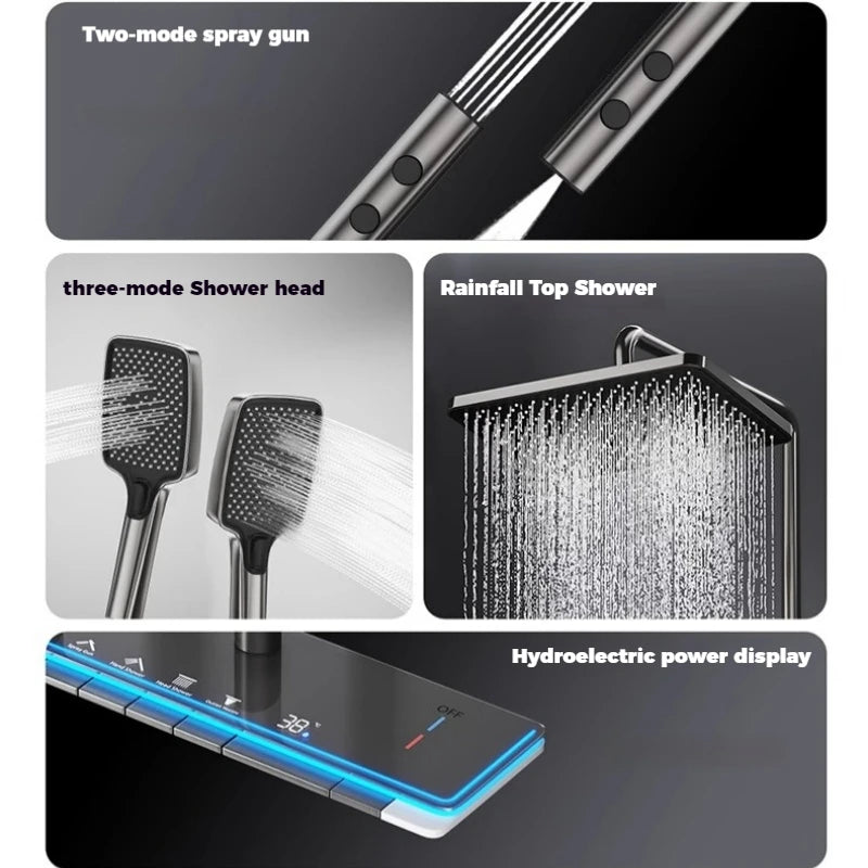 New Shower Set Four-Function Smart Digital Display Shower System Rainfall Pressurized Wall-mounted Piano Key Shower Faucet Set