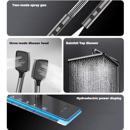 New Shower Set Four-Function Smart Digital Display Shower System Rainfall Pressurized Wall-mounted Piano Key Shower Faucet Set
