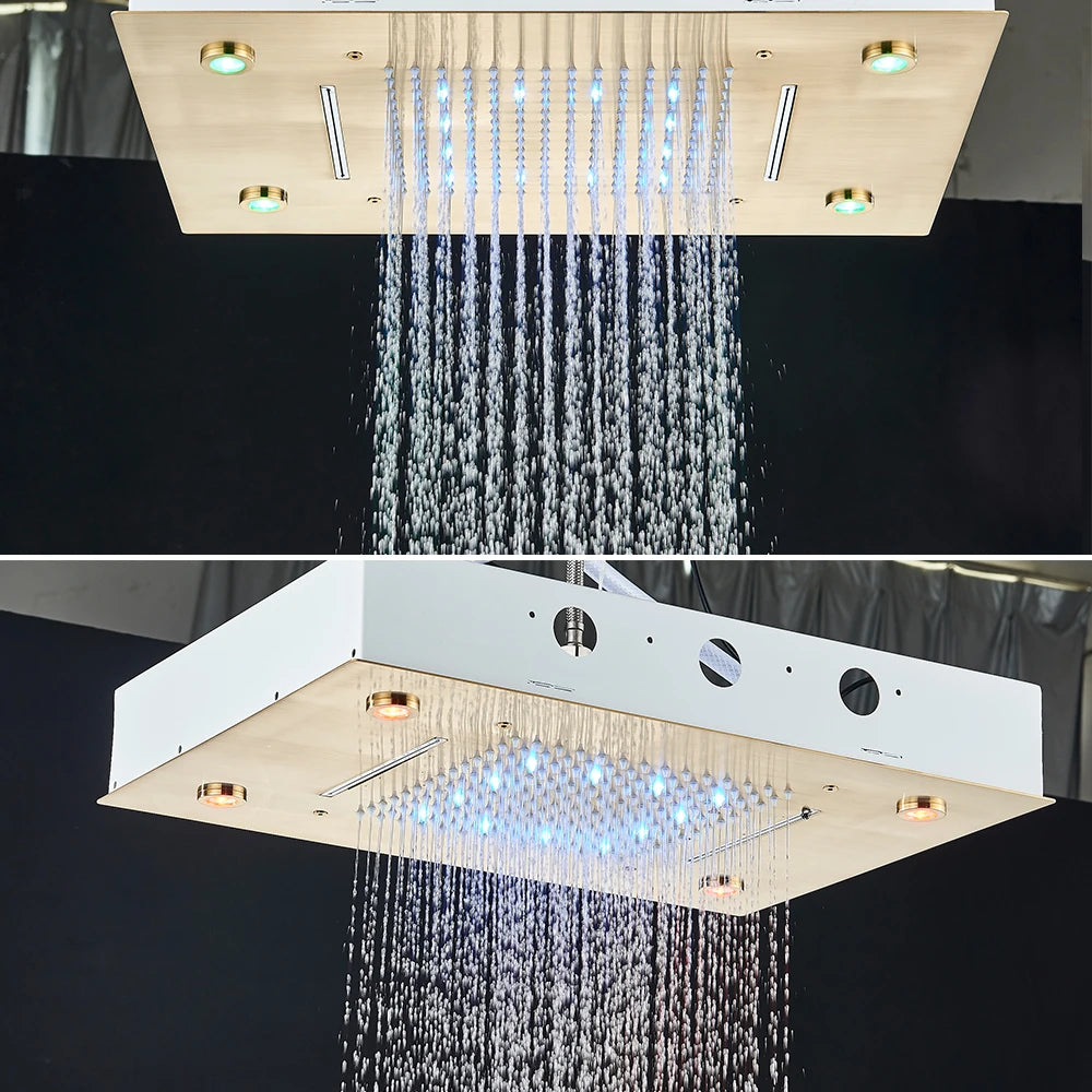 Black Thermostatic Bathroom Shower Faucet Set Remote LED Rainfall Head Faucets Crane 3 Way Concealed Embedded Hot Cold Mixer Tap