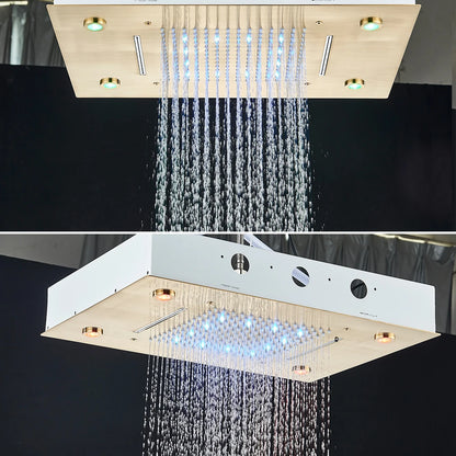 Black Thermostatic Bathroom Shower Faucet Set Remote LED Rainfall Head Faucets Crane 3 Way Concealed Embedded Hot Cold Mixer Tap