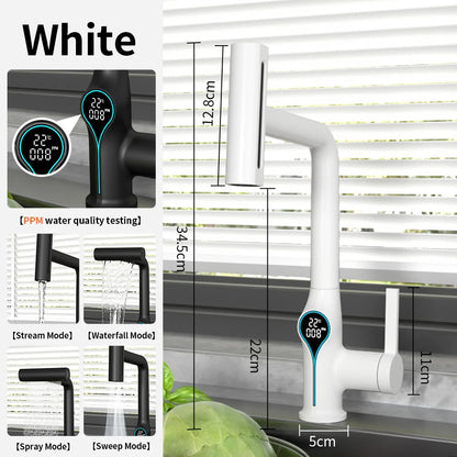 Waterfall Temperature Digital Display Basin Faucet Lift Up Down Stream Sprayer Hot Cold Water Sink Mixer Wash Tap For Bathroom