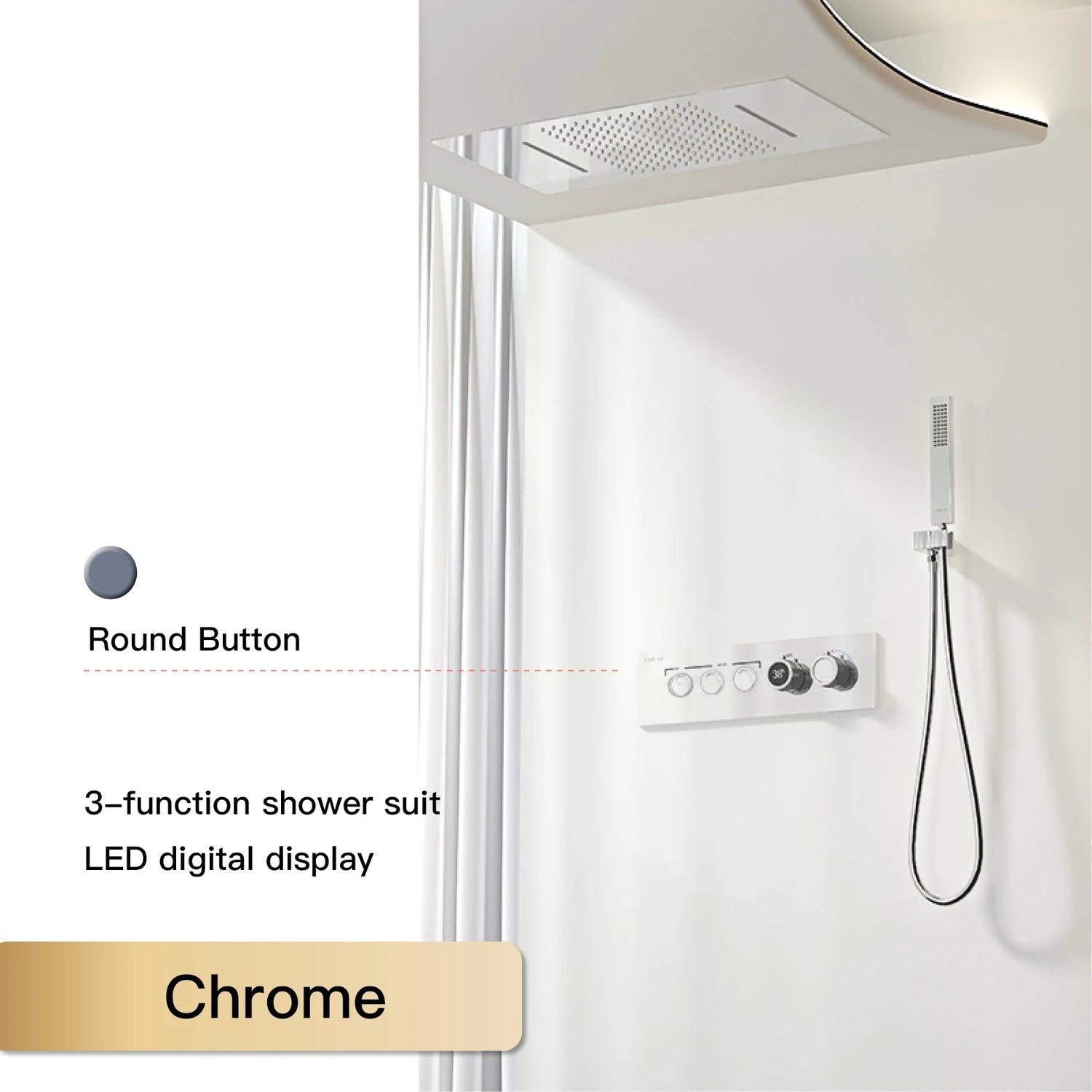 Luxury  black brass shower system wall-mounted LED digital display design Cold &amp; hot dual-control 4-function ceiling shower Tap