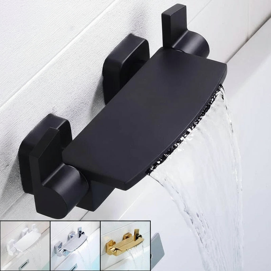 Black Bathroom Waterfall Tub Faucet Deck Mount Dual Handle Brass Bathtub Shower Faucet Mixer Tub Tap
