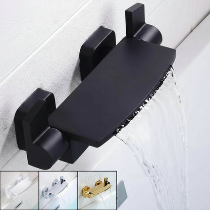 Black Bathroom Waterfall Tub Faucet Deck Mount Dual Handle Brass Bathtub Shower Faucet Mixer Tub Tap