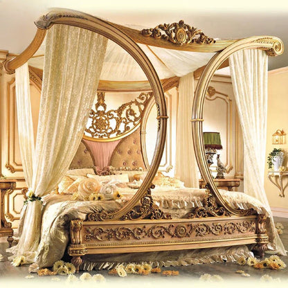 European court solid wood bed, royal master bedroom double