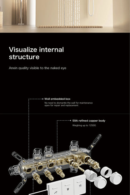Intelligent digital display luxury white brass shower system with hidden design Dual control of hot &amp; cold Wall mounted faucet