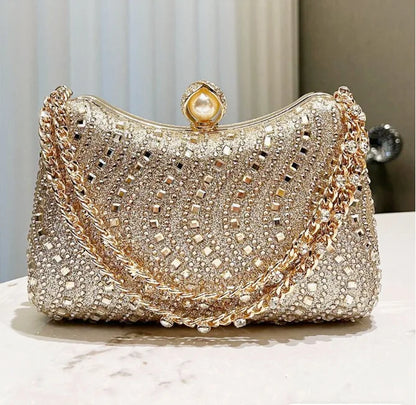 Fine Rhinestone Diamond Inlay Dinner Evening Bag Retro Luxury Gold Silver Blue Small Clutch For Women Wedding Party Shoulder Bag