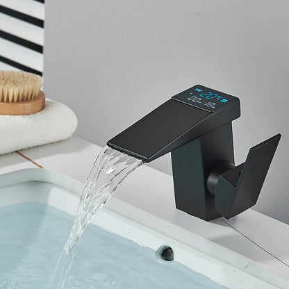 Smart Digital Display Basin Sink Faucet Hot Cold Water Temperature LED  Washbasin Waterfall Taps Bathroom Deck Mixers