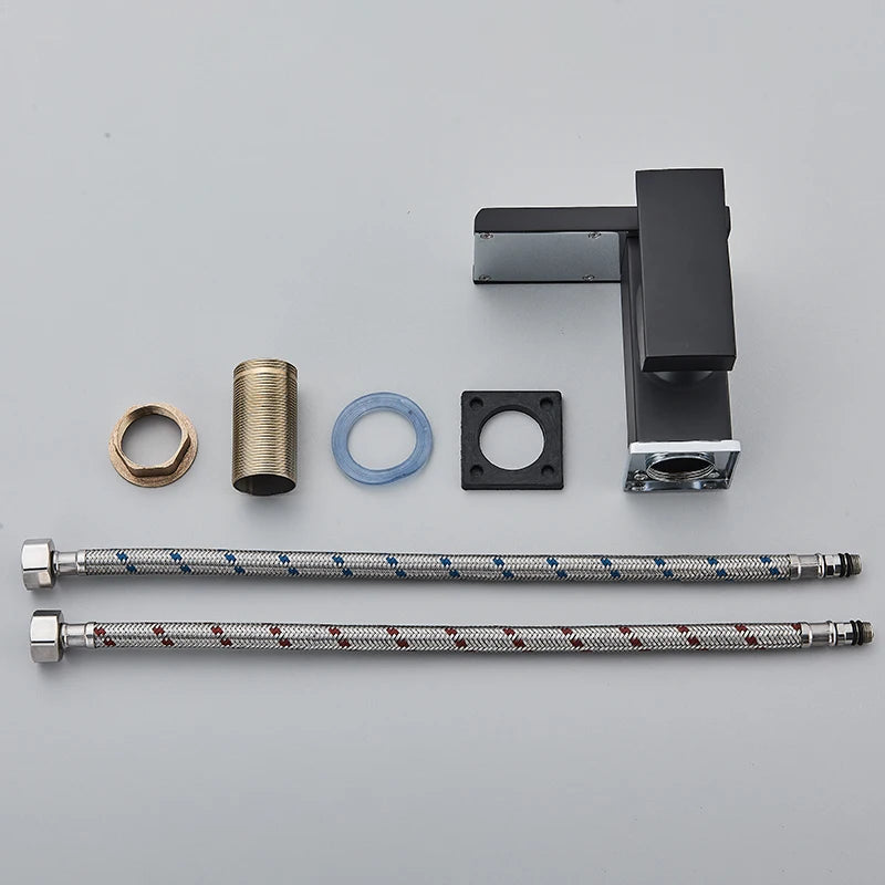 Luxury LED Black Basin Faucet Tall And Short Tap Bathroom Single Handle Cold and Hot Water Flow Produces Electricity