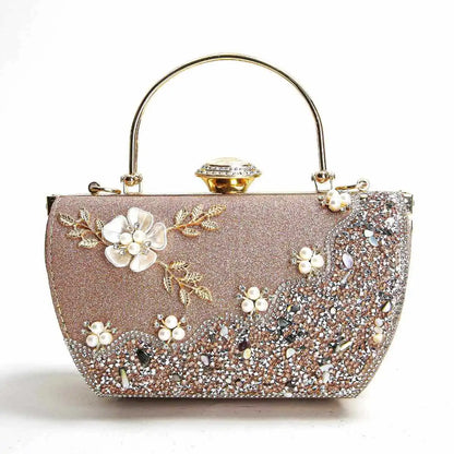 2024 New Arrival Flower Crystal Wedding Bridal Clutch Purse Luxury Designer Women&