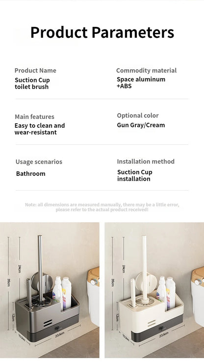 Wall-Mounted Bathroom Storage Rack With Suction Cup Toilet Brush No Drilling Required - New Toilet Brush For Spotless Cleaning