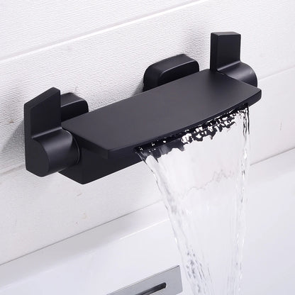 Black Bathroom Waterfall Tub Faucet Deck Mount Dual Handle Brass Bathtub Shower Faucet Mixer Tub Tap