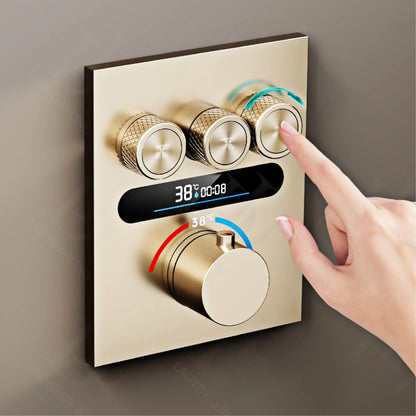 Luxury  gold LED digital display constant temperature shower system with hot&amp;cold water ceiling embedded bath Mixer