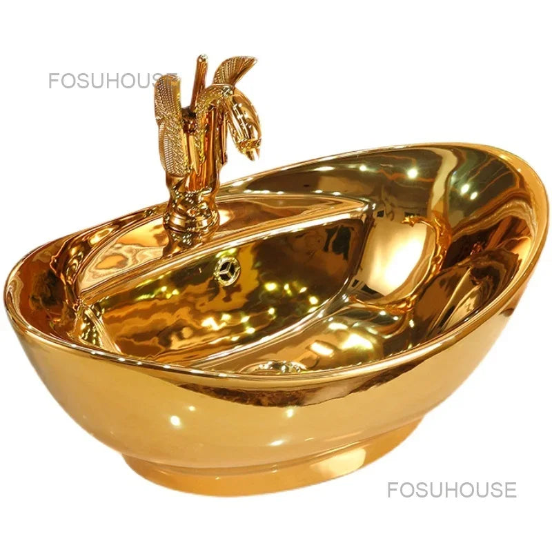 Gold Bathroom Sinks Ceramic Bathroom Sinks Art European Toilet Basin Wash Basin Modern Washing Hand Basin