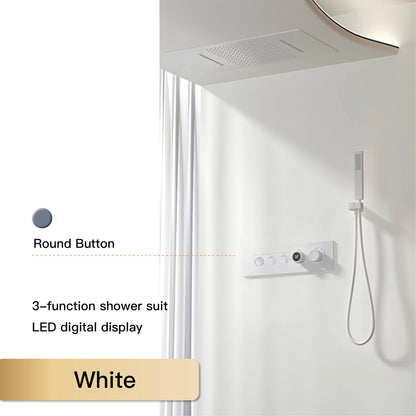 Luxury  black brass shower system wall-mounted LED digital display design Cold &amp; hot dual-control 4-function ceiling shower Tap