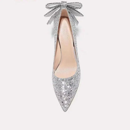 Silver Crystal Soft Leather High Heels Women&