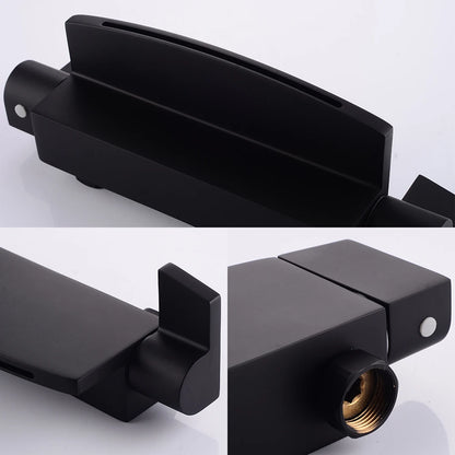 Black Bathroom Waterfall Tub Faucet Deck Mount Dual Handle Brass Bathtub Shower Faucet Mixer Tub Tap